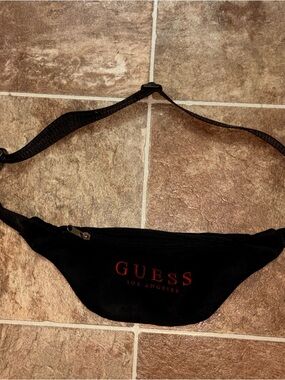 Guess Los Angeles - Black Waist Fanny Pack Bag with Red Logo Embroidery